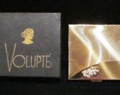 1950's Compact Volupte Compact Gold Compact Rhinestone Compact Mirror Compact Powder Compact Art Deco Compact Vintage Compact Boxed
