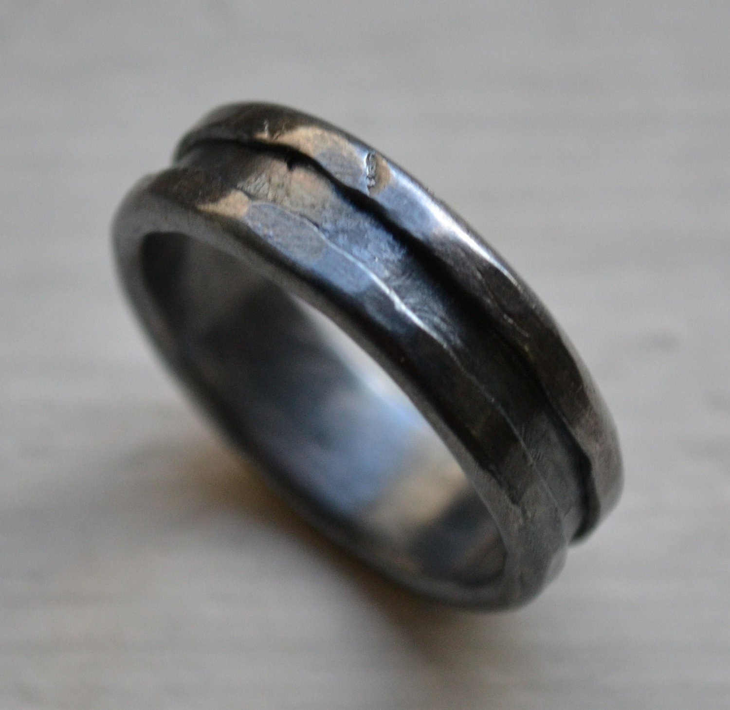 unisex silver wedding ring - handmade artisan designed oxidized fine silver and sterling wedding or engagement band - customized
