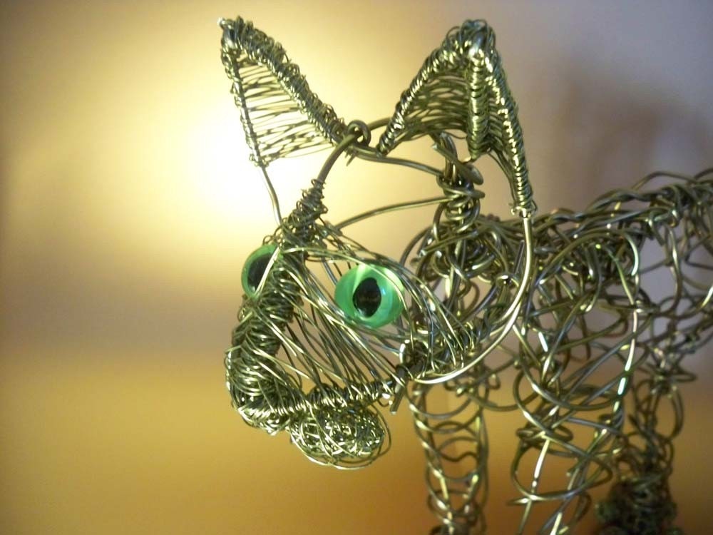 Life Size Abstract Aluminium Wire Cat Sculpture OOAK - UK SELLER
