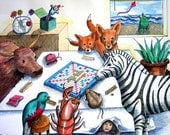Scrabble playing animals card