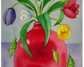 Tulips in Red Vase