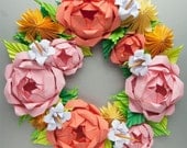 Pink Rose and Yellow Dahlia Origami Paper Wreath