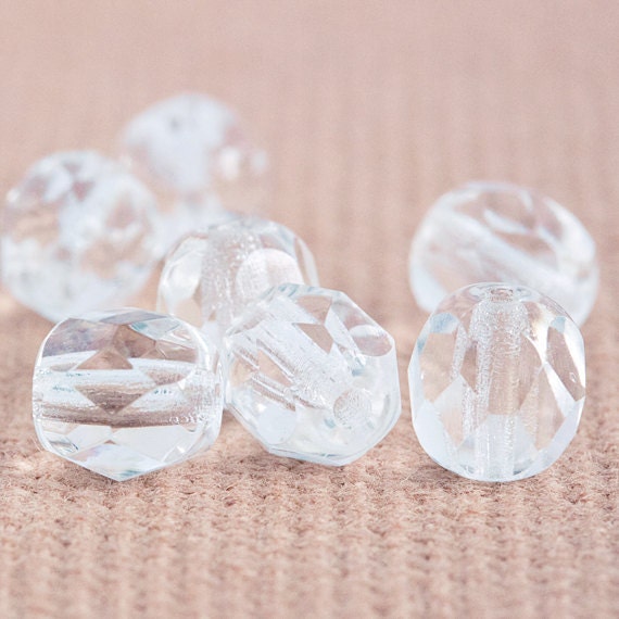 Crystal Faceted Rounds - Czech Glass Beads (6mm) x 7