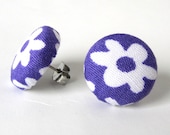Purple stud earrings white flowers spring girly funky small