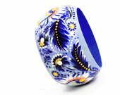 BLUE DREAM bracelet - various sizes. Hand Painted Jewelry. Flowers Bangle Bracelet. Floral fashion. Bright colors. Wide wood bracelet