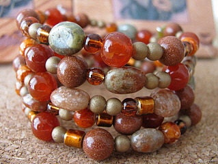 Southwest Inspired Beaded Bracelet, Memory Wire, Shades of Sedona, Handmade Jewelry