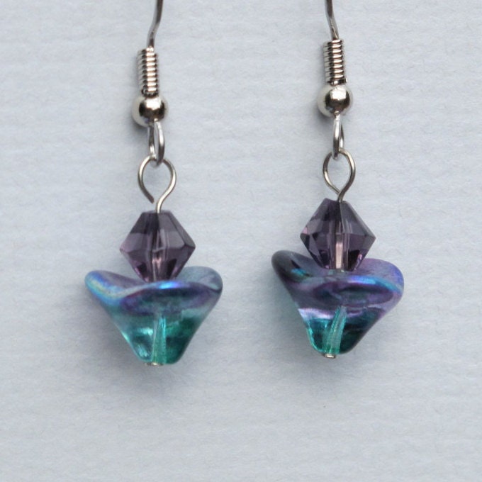 UU Chalice Earrings - Purple Flame with green and purple