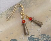 Chalice Earrings - flame and antique brass