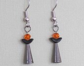 UU Chalice Earrings - Orange with black onyx and antiqued silver