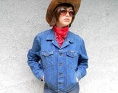 The Marlboro Man Died of Cancer - Vintage 80s James Dean Motorcyle Denim Blue Jean UNISEX BOYFRIEND JACKET by Rustler