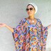 Rainbow Drama Queen - Vintage 70s Purple/Blue/Orange/Yellow/Black/White FLOWER POWER Maxi Cocoon Dress w/ huge batwing/angel wing sleeves