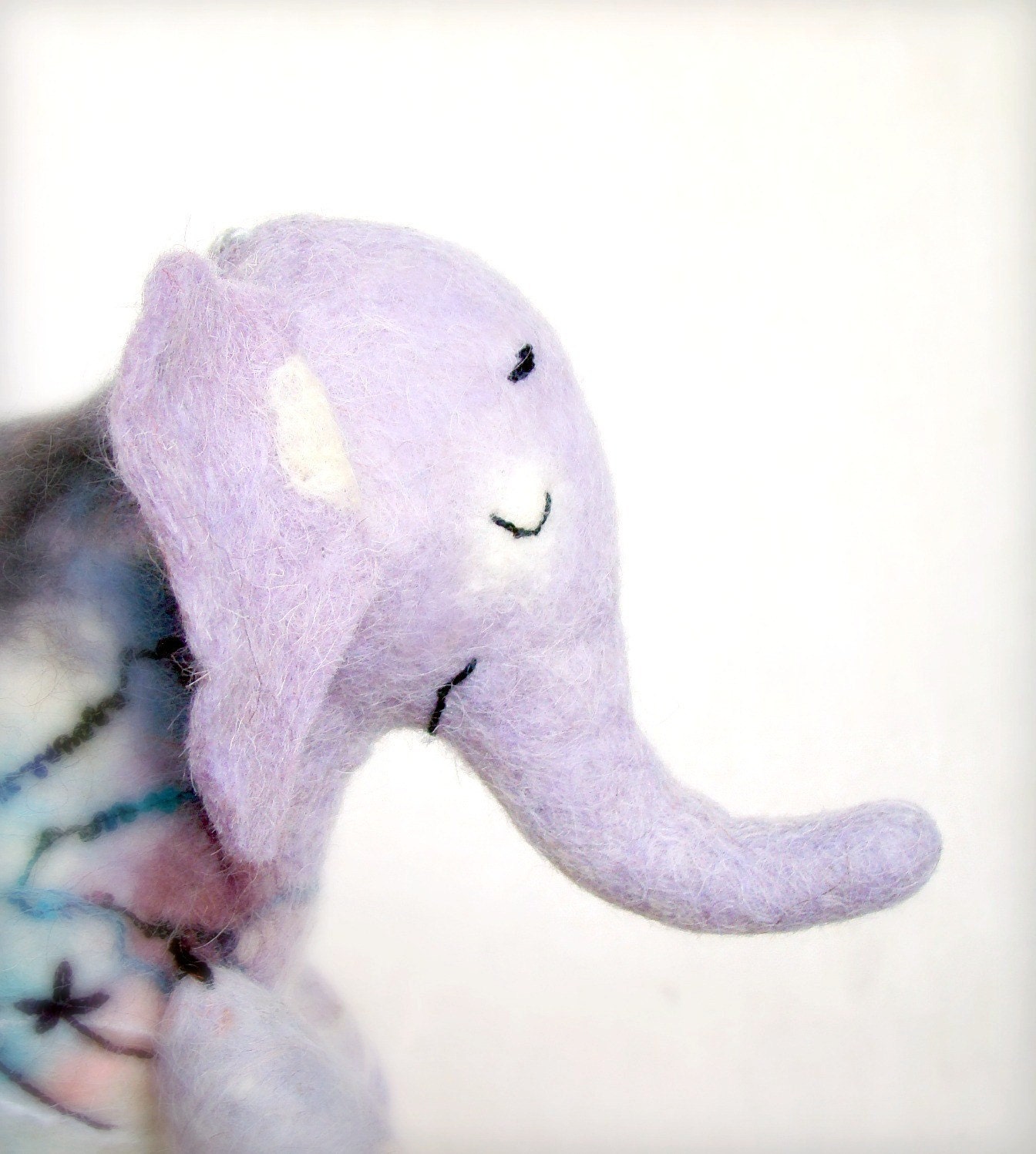 Adelina - Felt Elephant. Handmade Puppet, Art Marionette, Felted Animal, Stuffed Toy. lavender pink  blue lilac spring fresh. MADE TO ORDER