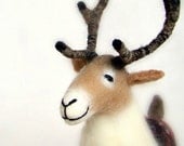Gunnolf - Felt Reindeer. Art Puppet, Marionette, Stuffed Animal, Felted Toy. beige, cream, brown. MADE TO ORDER