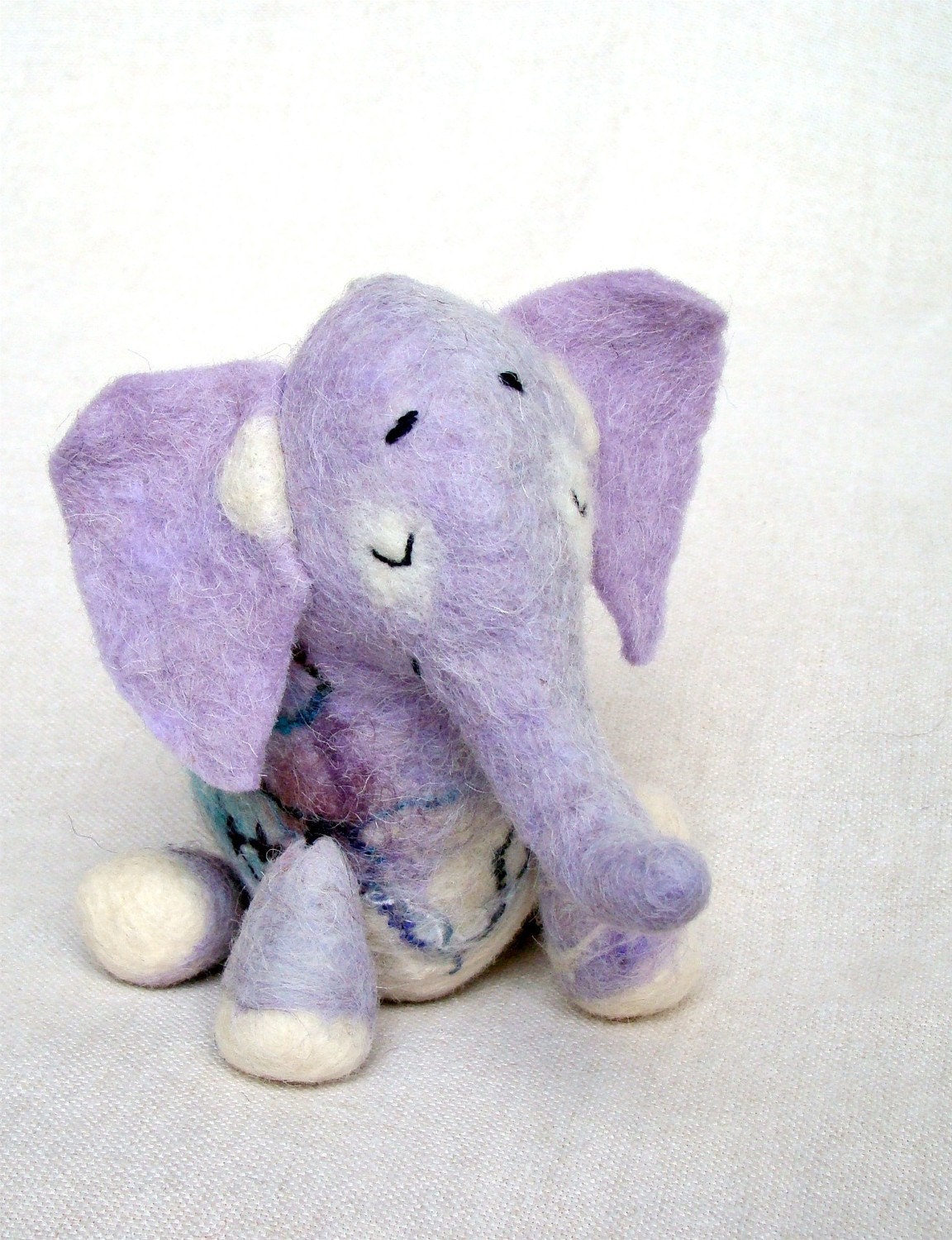 Adelina - Felt Elephant. Handmade Puppet, Art Marionette, Felted Animal, Stuffed Toy. lavender pink  blue lilac. Special order for Donna .
