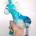 Blue Benedetto - Felt Donkey. Art Marionette Handmade Puppet Stuffed Toy. turguoise yellow aquamarine sky. MADE TO ORDER