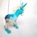Blue Benedetto - Felt Donkey. Art Marionette Handmade Puppet Stuffed Toy. turguoise yellow aquamarine sky. MADE TO ORDER
