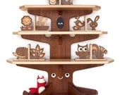 Happy Tree Bookshelf with 4 Wood Animal Bookends