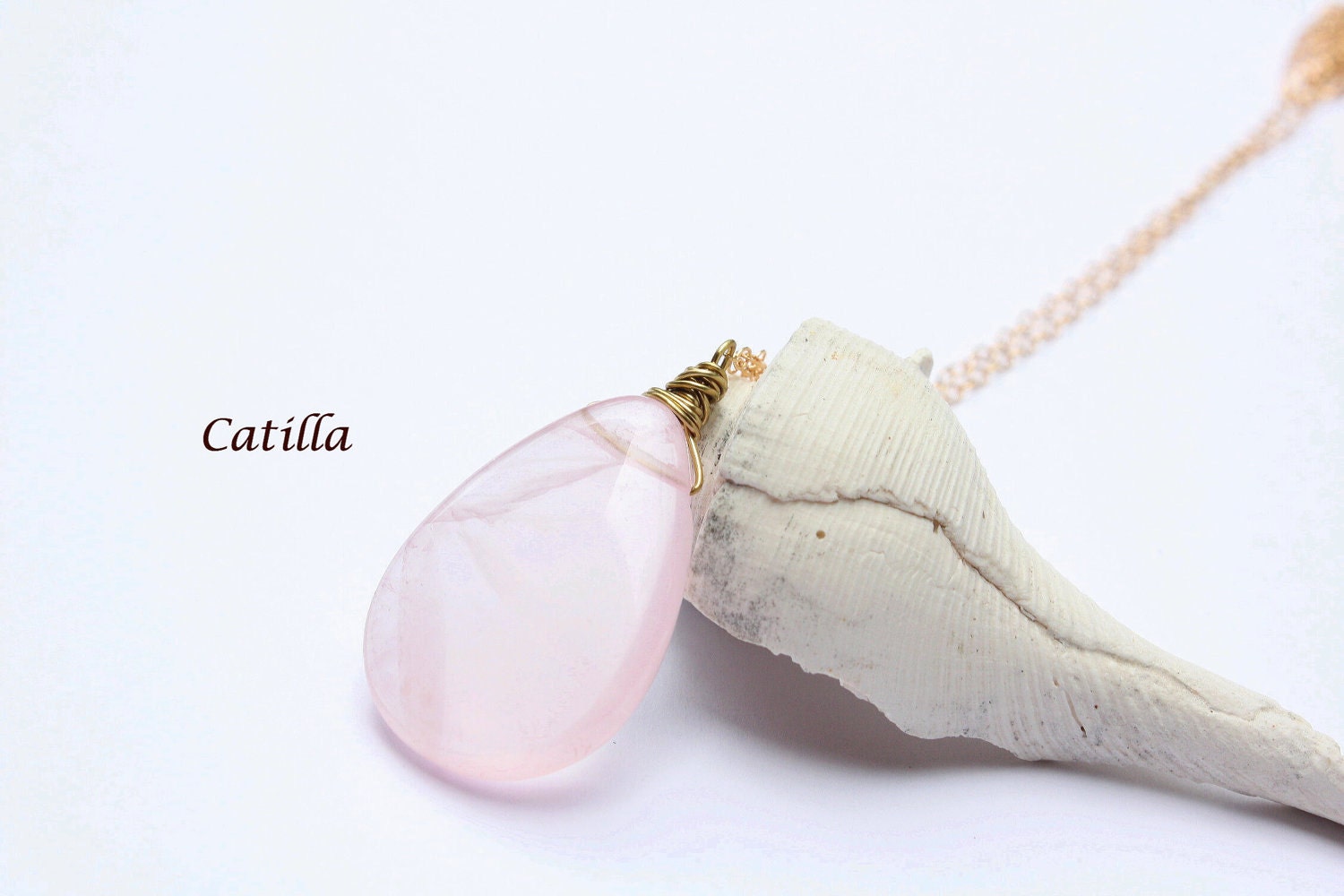 Rose Quartz Teardrop Necklace