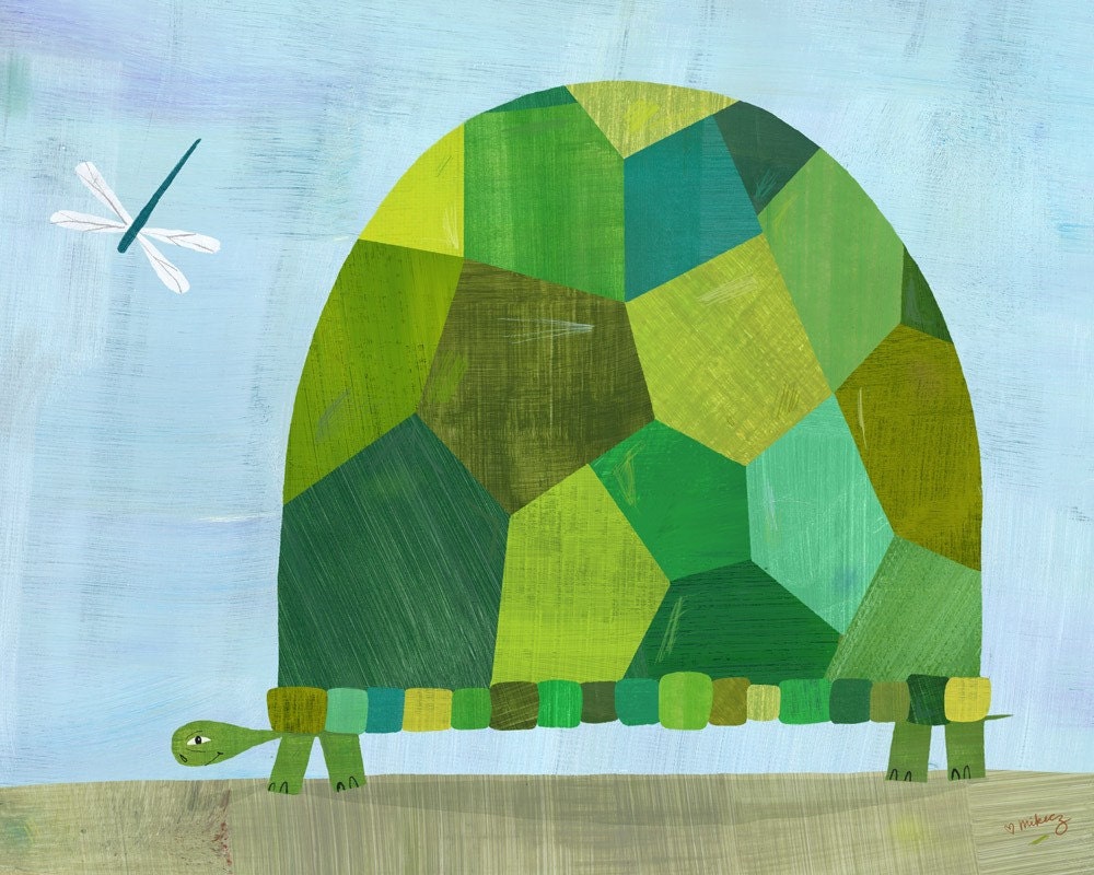 Turtle and Dragonfly Print