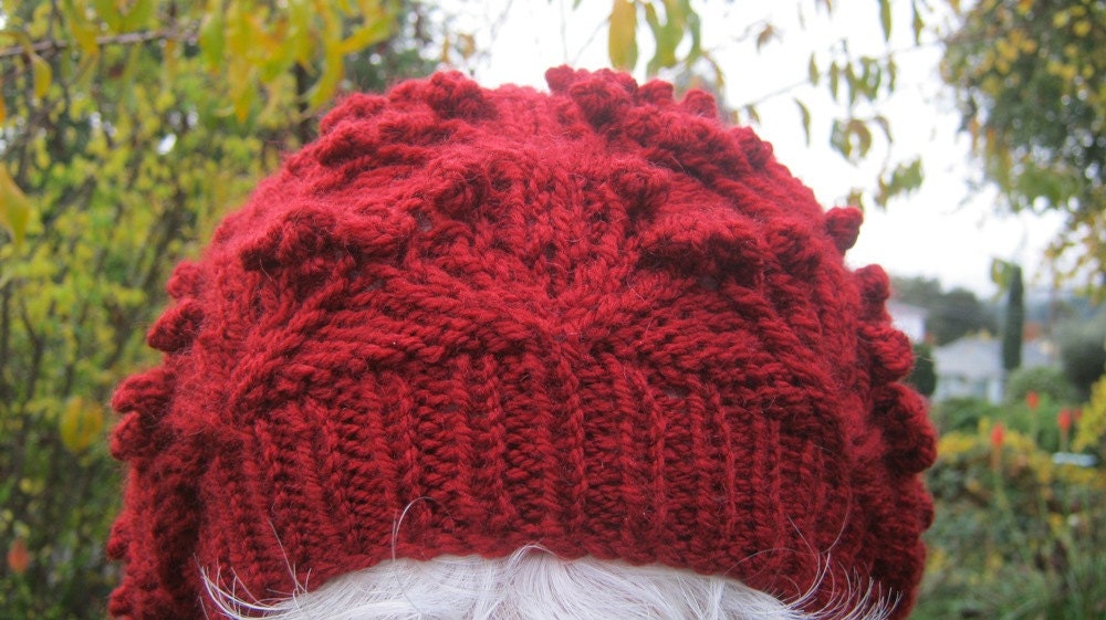 Handknitted Hat, Slouch Hat, Blood Red, Wool Blend Patons Yarn, Boho, Hippie, Women's Accessory, Winter Clothing, Hand Knitted Cap