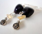 February and November Birthstone Earrings Purple Amethyst and Yellow Citrine Semiprecious Gemstones with a Silver Star Charm - Perfect Gift