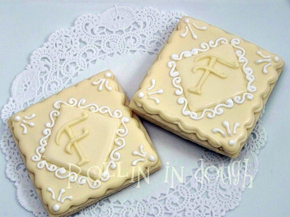 Monogram Cookies , Wedding Cookies, Initial Cookies- Square - 1 Dozen