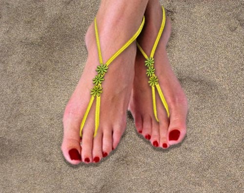 Lime Lemon - Flowers - Bare foot sandals - Elastic comfortable