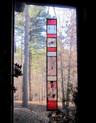 Breathtakingly Beautiful Wedding Gift STAINED GLASS Handmade cranberry window treatment stained glass panel suncatcher interior design