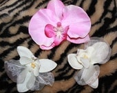 Pinup Set of Pink and White Orchid Hair Flowers Burlesque 1940s 1950s