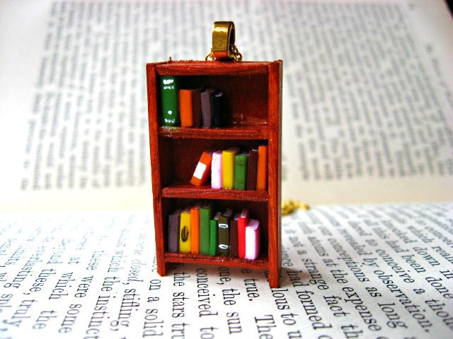 Maple Bookshelf Necklace - Book Jewelry by Coryographies (Made to Order)