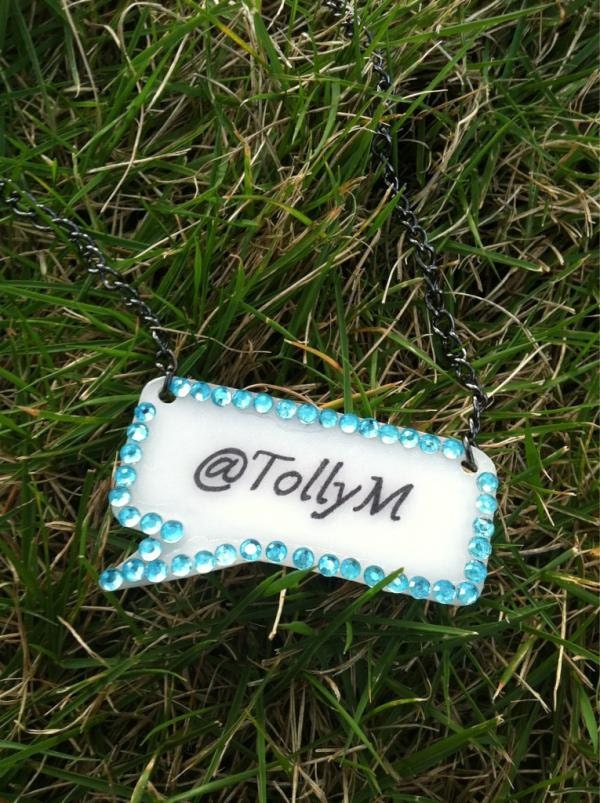 custom Twitter necklace with crystal border