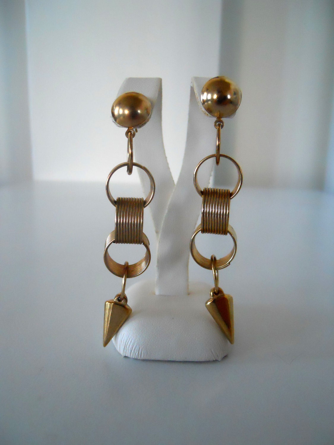 80s / 90s Chunky Goldtone Earrings - Links and Spikes - Huge