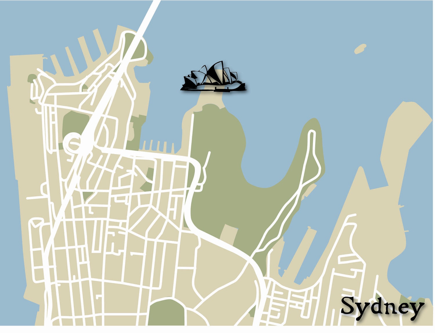 sydney australia 8x10 road map memory piece dream vacation