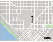 seattle space needle 8x10 map destination travel vacation