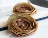 Bobby Pin Flowers, Fabric flower bobby pin, Flower Hair Accessories, brown, green color , free shipping, Ready to ship