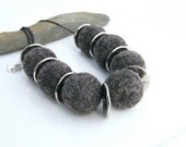 Felt Necklace Grey Brown Felt Balls Etno Boho Necklace Felt Jewelry Beadwork Necklace