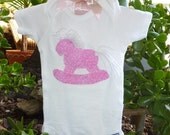Bright Pink Flower Rocking Horse onsie 3-6 months