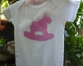 Bright Pink Flower Rocking Horse baby onsie 6-9 months