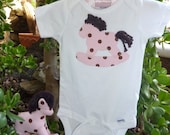 Pink Brown polka dot baby Onsie 6-9 month with matching rocking horse set