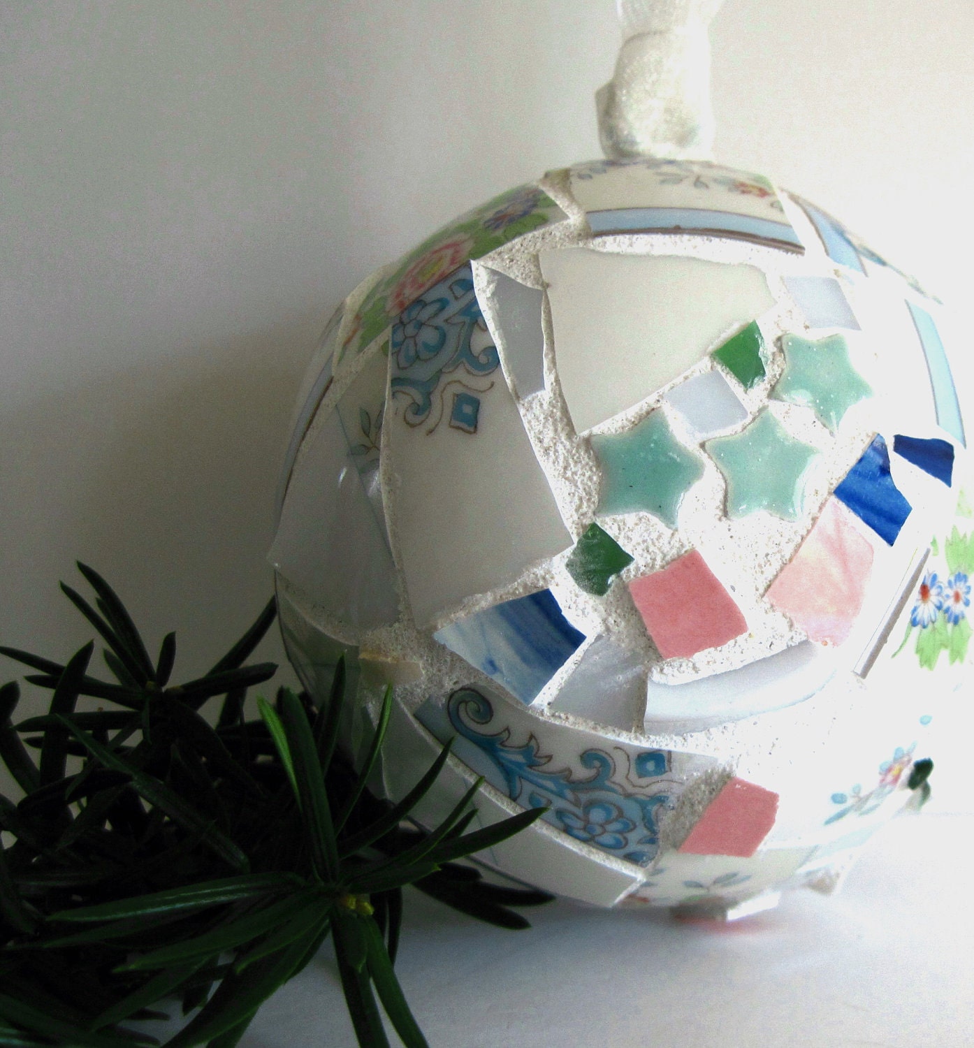Vintage China Mosaic Art Holiday Ornament