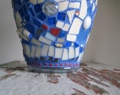 Blue Mosaic Flower Vase with Vintage China