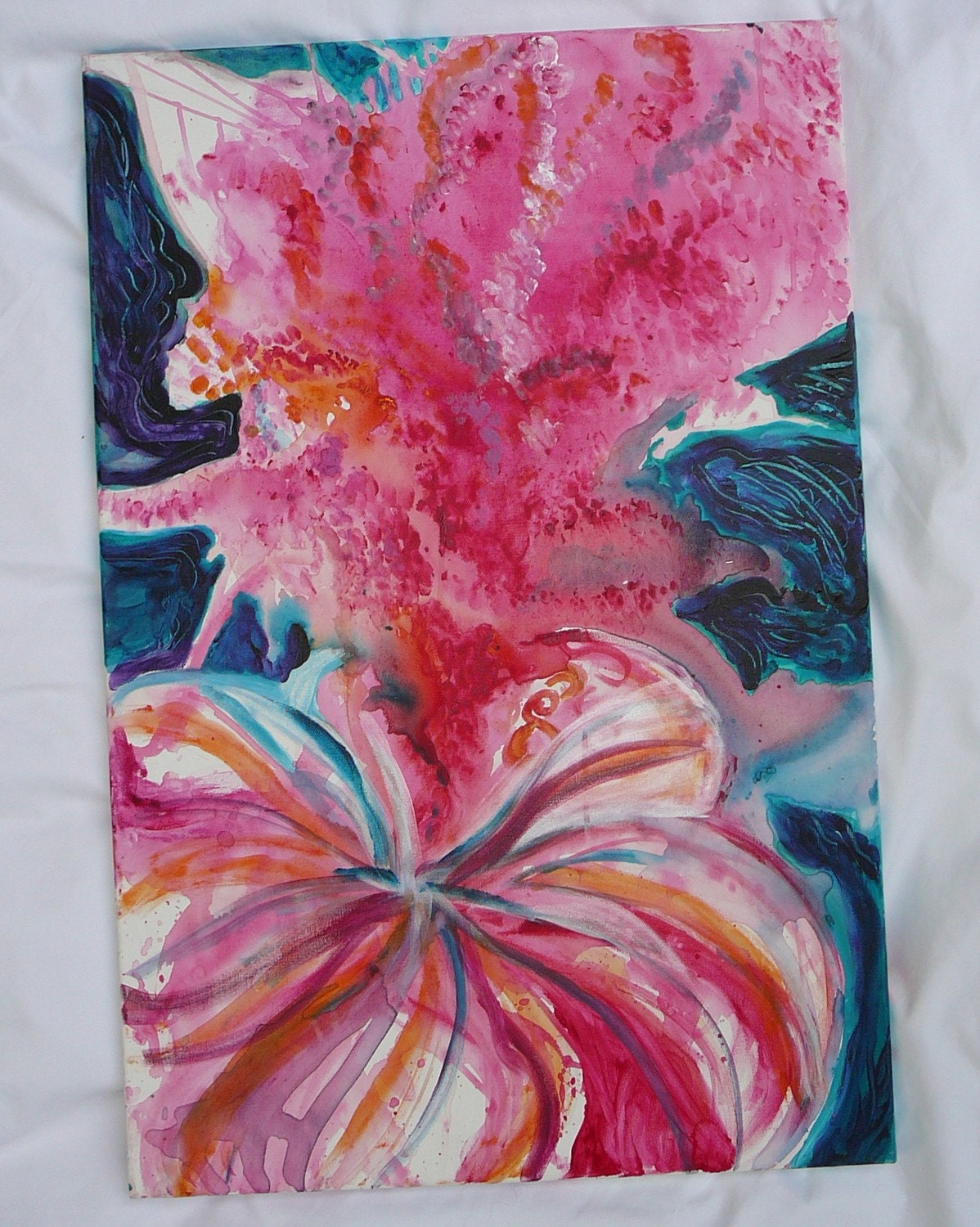 ORIGINAL LARGE Jellyfish Abstract Contemporary Fine Art Modern Palette Knife Metallic Hot Pink Painting Artomatic