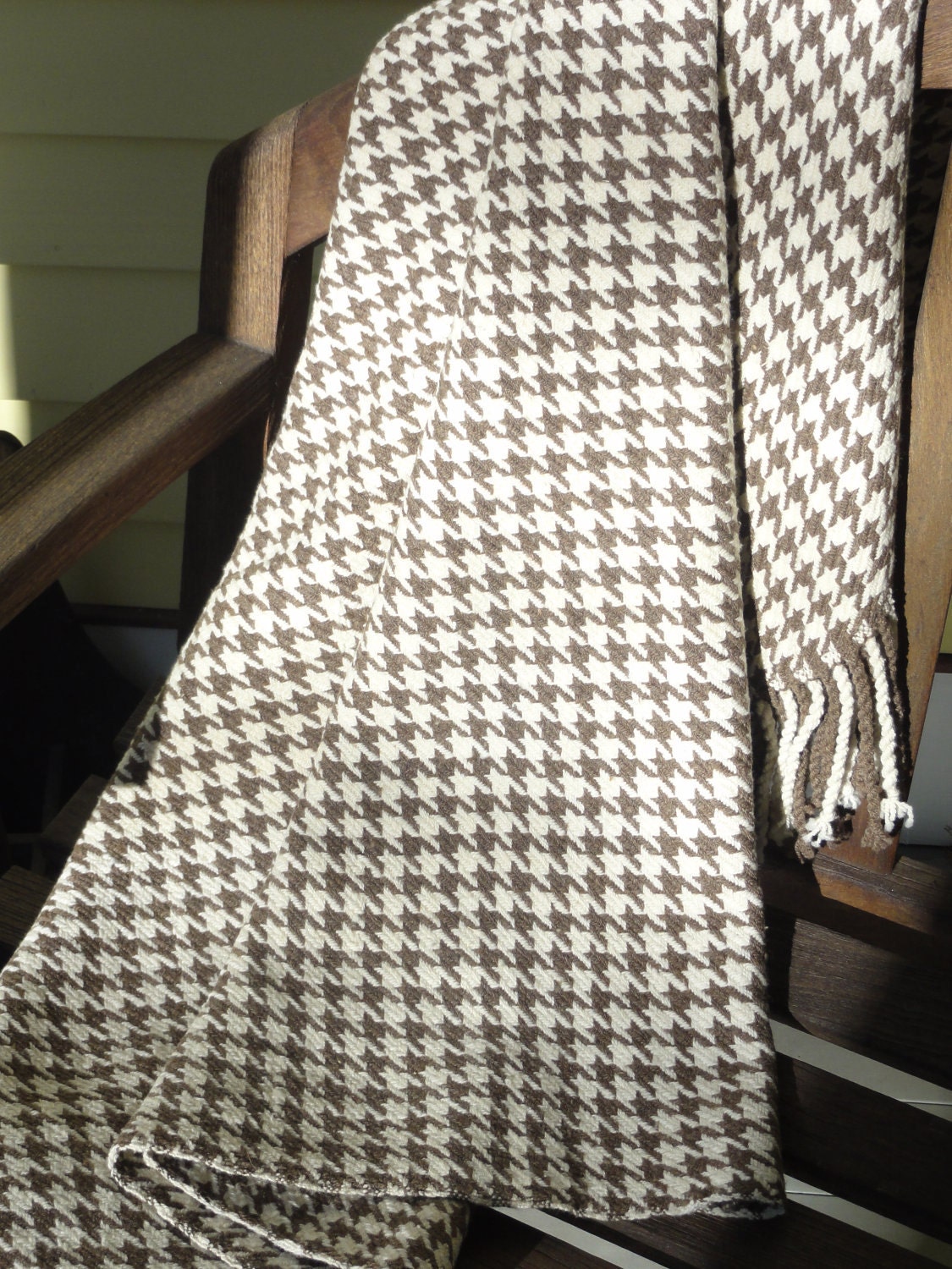 Woven Merino Blanket in White and Chocolate Brown Wool