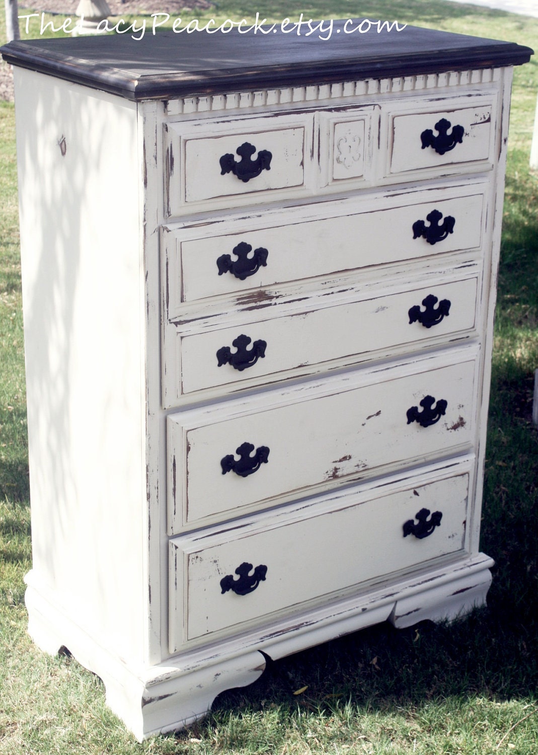 Distressed Black and White Tall Dresser