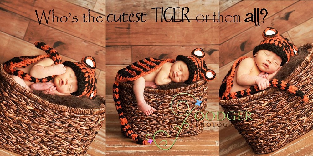Instant Download Crochet Pattern - No. 17 - Tiger- Cuddle Critter Cape Set  - Newborn Photography Prop