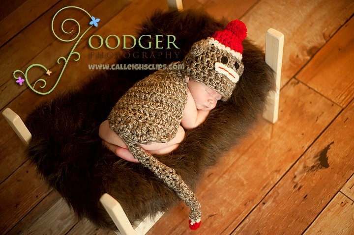 Instant Download Crochet Pattern - No 15 Sock Monkey- Cuddle Critter Cape Set  - Newborn Photography Prop