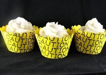 Caution Tape Cupcake Wrappers for Construction themed birthday party