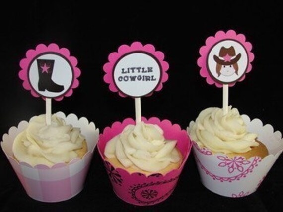 Pink Cowgirl Cupcake Toppers for a Cowgirl Birthday Party