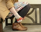 Short Wrist Warmers Fairisle Fingerless Gloves Red Rose in Putty and Tartan Scarlet Gift for Her - MADE TO ORDER