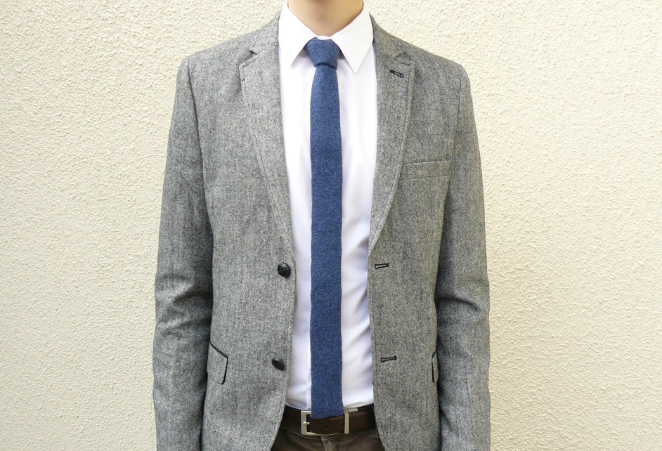 Denim Blue Knit Tie in Luxury British Lambswool MADE TO ORDER